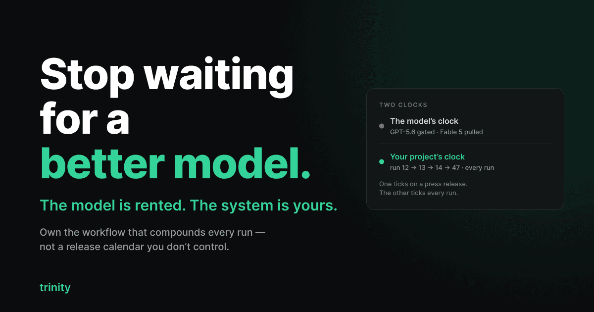 Two clocks side by side — a locked, gated model-release clock and an emerald project clock that ticks every run